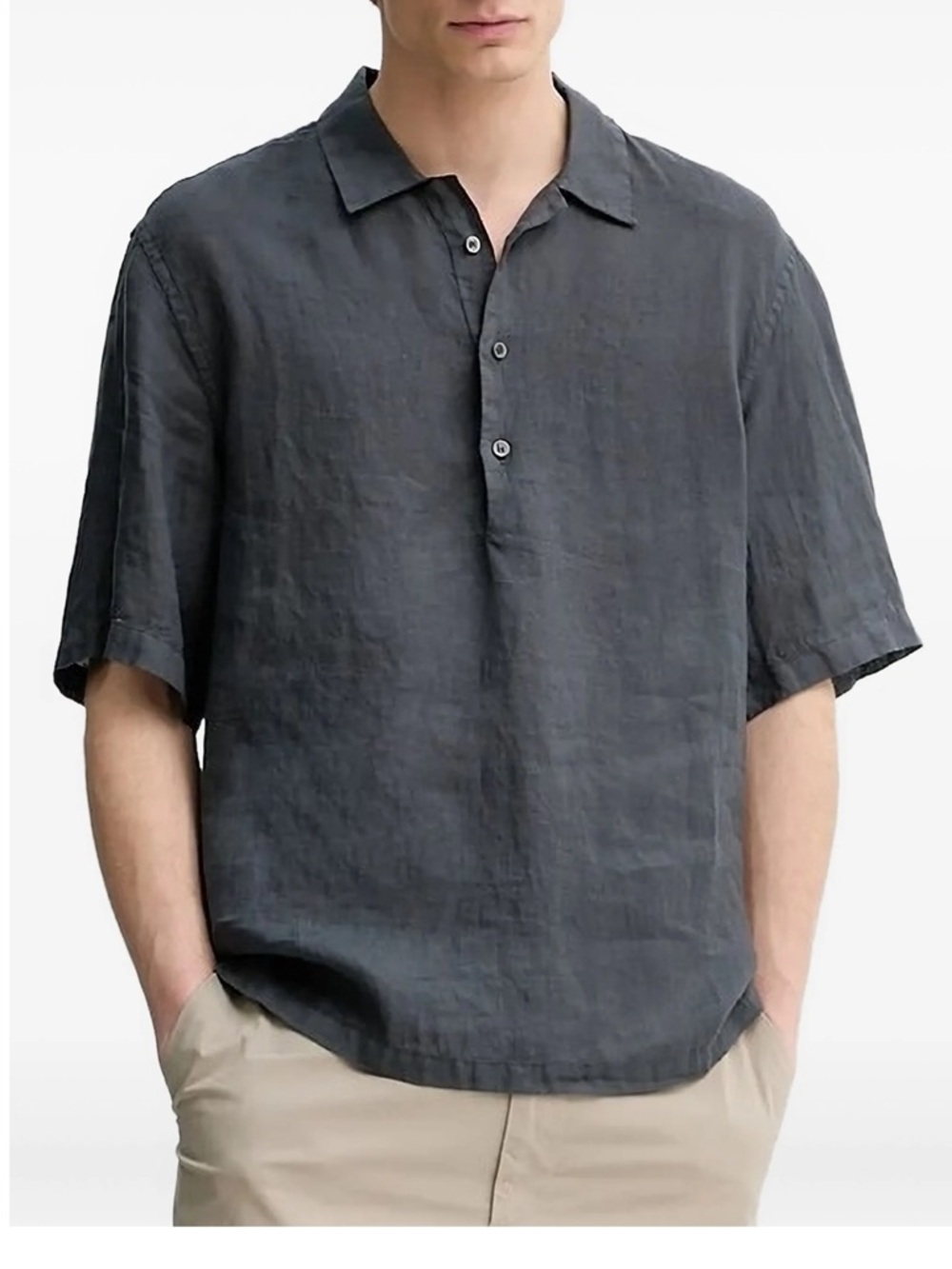 Barena Charcoal Linen Short-Sleeve Polo